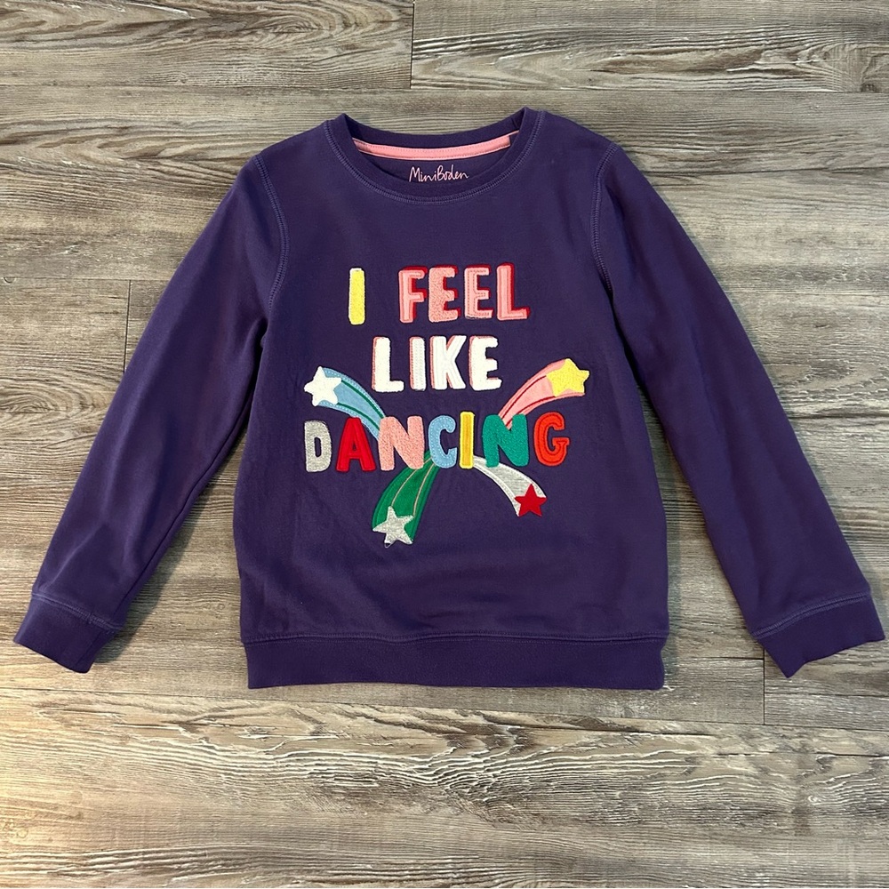 Mini Boden I Feel Like Dancing Sweatshirt Size 7-8